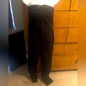 Strapless black denim jumpsuit